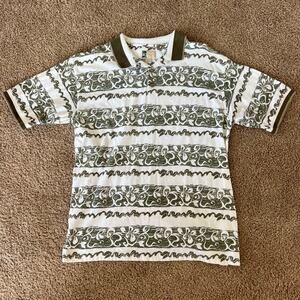 Vintage Kahala Hawaiian Islands Polo Shirt Size L Cotton Green Tribal Floral